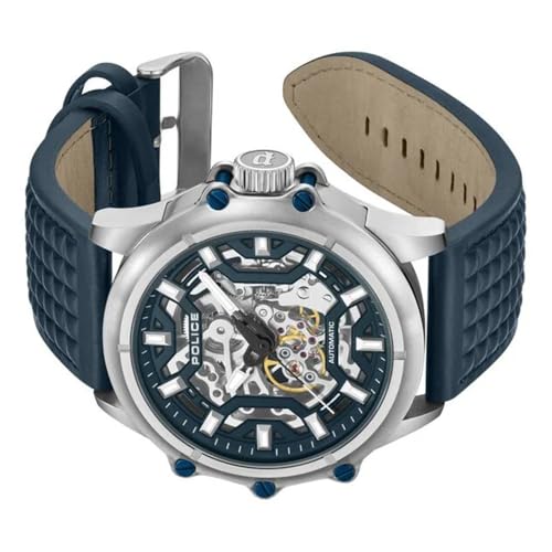 Image of Police Blue Dial Automatic Leather Strap Watch for Men