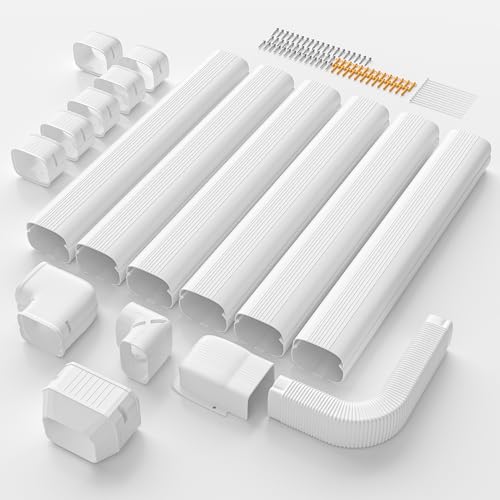Image of Mini-Split AC Line Set Cover: 5 inch 23.5 Ft Line Hide for Mini Split Central AC HVAC Heating System - Waterproof PVC Outdoor Pipe Cover Split Unit Line Guard Decorative Refrigerant Line Cover