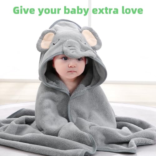 Baby Hooded Bath Towel 2 Packs Premium Natural Microfiber Ultra soft Super Absorbent For Babies, Toddler, Infant(elephant + dinosaur,30 x 30 Inch,400g) - Image 3