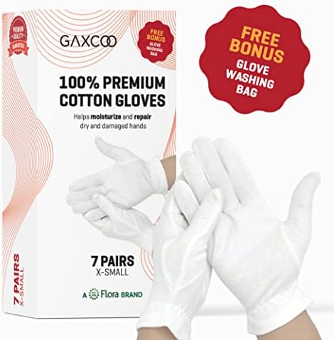 Extra Small Kids Size White Cotton Gloves for Moisturizing Over Night Cosmetic Inspection Premium Quality Eczema Dry Sensitive Irritated Skin Spa Therapy Wristband (7 Pairs)