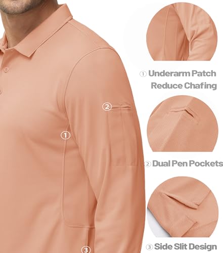 Image of MAGCOMSEN Men's Long Sleeve Golf Polo Shirts Collared Athletic Quick Dry Lightweight Work Shirts