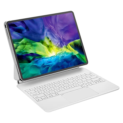 Funda teclado iPad Pro 12.9 con trackpad para teletrabajo y productividad en cuero blanco