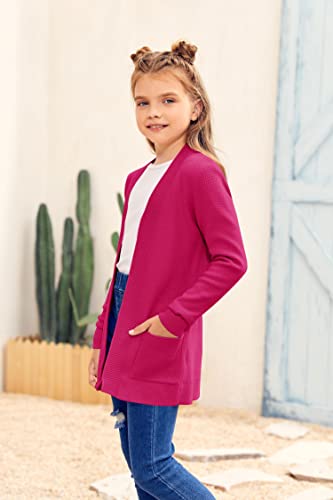 Image of Girls Cardigan Kids Open Front Oversized Sweater with Pockets | Casual Cardigans, Soft Knit, Long Sleeve, Uniform Cardigan for Girls, 7-14 Years