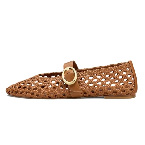 Woven Ballet Flats for Women Mesh Mary Jane Style, Elegant Breathable Fashionable for Office Wear