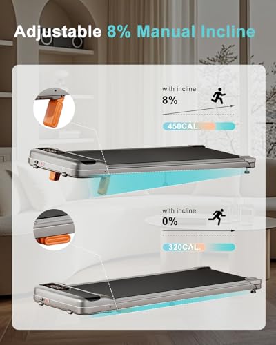 Image of Abonow Walking Pad, Under Desk Treadmill with Incline for Home Office 2.5HP Portable Walking Treadmill with 265 Lbs Weight Capacity Walking Machine, Remote Control, LED Display