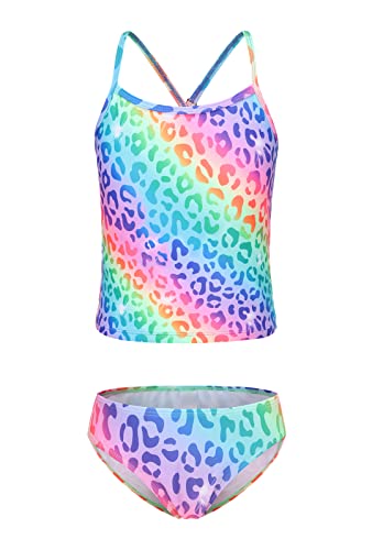 Image of Girls Two Piece Tankini Swimsuits Tie Dye Bathing Suit Kids Hawaiian Swimwear Set 3-16 Years