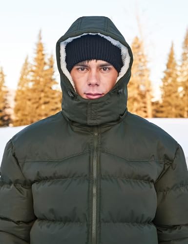 Image of BEST SOUTH Men's Hooded Winter Puffer Jacket Fleece Warm Bubble Coat Outerwear Cold Weather