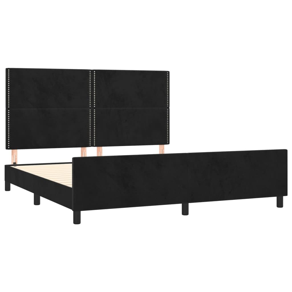 Aksamitna z regulowanym zagłówkiem czarna 160x200 cm | Rama łóżka aksamitna czarna 160x200 cm bez materaca z regulowanym zagłówkiem stabilna
