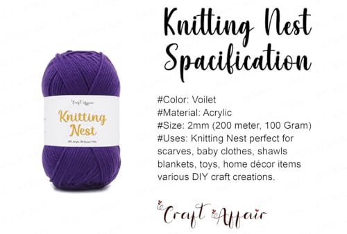 Image of Craft Affair | Knitting Nest Acrylic Yarn (200 Meter, 100 Grams, 2mm) / Woolen Yarn /Acrylic Yarn for Knitting and Crocheting-Violet