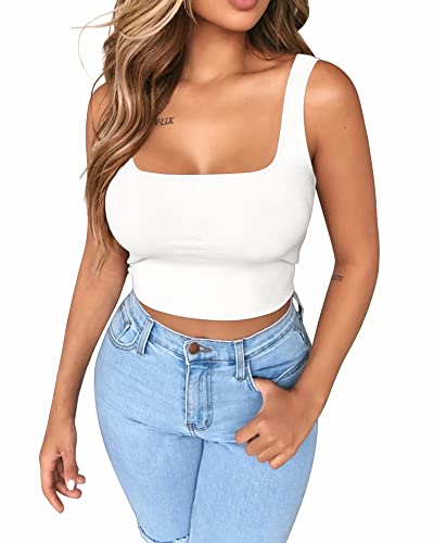 BelleLovin AESLOVIN Women's Ribbed Knit Basic Scoop Neck Sleeveless Crop Tank top2