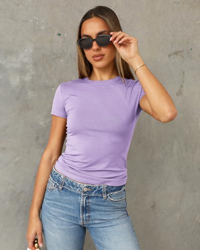 Image of Abardsion Women's Casual Basic Slim Fit T Shirts | Summer Clothes 2026 Going Out Crop Tops Short Sleeve Crew Neck Ladies Tees