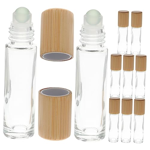 BIUDECO 10 piezas Botellas Rodantes de Vidrio con Tapa de Bambú Botellas Pequeñas para Aceites Esenciales Perfumes y Esencias Diseño Fugas Portátil para Diario