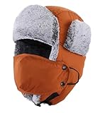 Home Prefer Men's Trapper Hat with Face Mask Faux Fur Trooper Trapper Hat for Men Winter Ushanka Hunting Hat (US, Alpha, One Size, Caramel)
