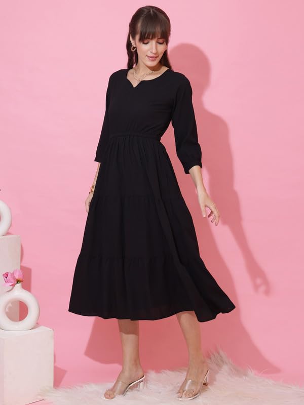Image of Sheetal Associates Women's Casual Crepe Fit and Flare Dress| Comfortable Relaxed Fit Summer Party Dress