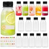 LFBEST 14 Stück Saftflaschen zum Befüllen, 100 ml Mini Plastikflasche mit Aufkleber, Wiederverwendbare Miniflasche für Die Abfüllung von Fruchtsäften, Milch, Wasser und Milchshakes