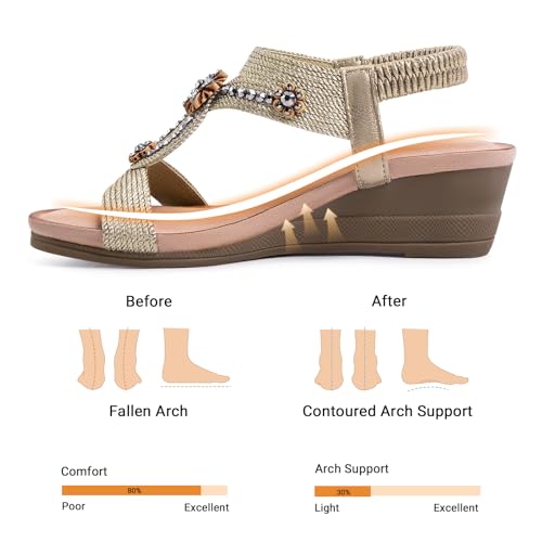 Image of Wedge Sandals for Women Dressy, Woman's Sandal Comfortable Low Wedges Heels Ankle Elastic Strap Sandles with Flower Rhinestones