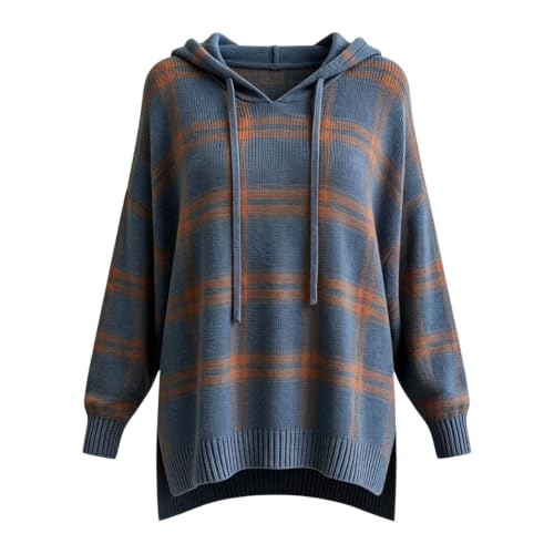 Plaid Sweaters for Women Oversized Knit Long Sleeve Casual Hooded Pullover - image 4
