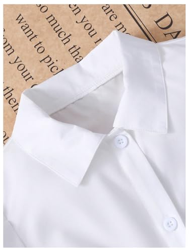 GORGLITTER Girl's 2 Piece Outfits Puff Sleeve Button Down Shirt and Bow Smocked Dress Set3