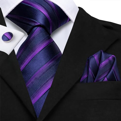 Image of Hi-Tie Silk Ties for Men Plaid Paisley Striped Necktie Pocket Square Cufflinks Set Formal Business