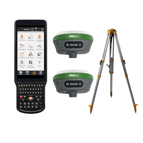 SMAJAYU RTK GPS Surveying EQUIPEMNT IMU Tilt Survey, Centimeter Accuracy,Kilo Meter Range Between Rover and Mobile Base Station 20hours Endurance NOAA certificated (Included Tripod)