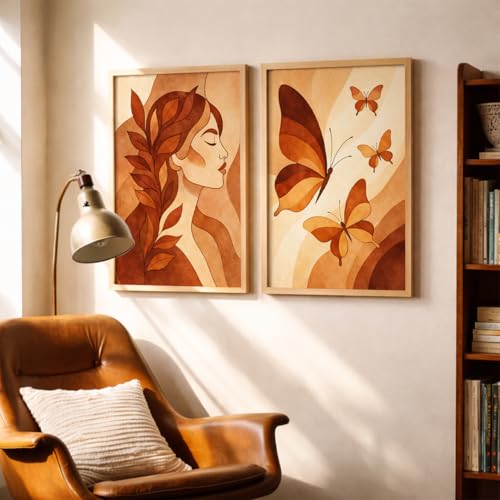 Image of TheMakerly Modern Art Wall Painting Set of 2 for Living Room | Premium HD Printed Wall Frames for Bedroom, Office & Home Decor | Minimalist Contemporary Wall Art (Ready to Hang) (M.6, 13x19 inches)