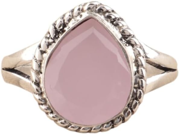925 Sterling Silver Pear-Cut Gemstone Ring for Women | Handmade 17.4 Cts Bezel Set 9x11MM Teardrop Rope Frame Statement Jewelry
