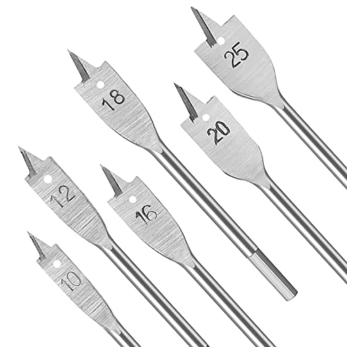 6pcs Brocas Madera Pala Broca Madera 10mm 12mm 16mm 18mm 20mm 25mm Brocas de Pala para Madera Acero Al Carbono Puntas Planas de Paleta para Trabajar La Madera Cover