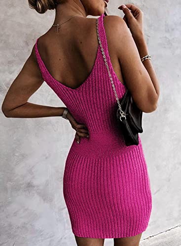Image of Sidefeel Womens Fall Dresses V Neck Ribbed Knit Tank Mini Date Night Dress