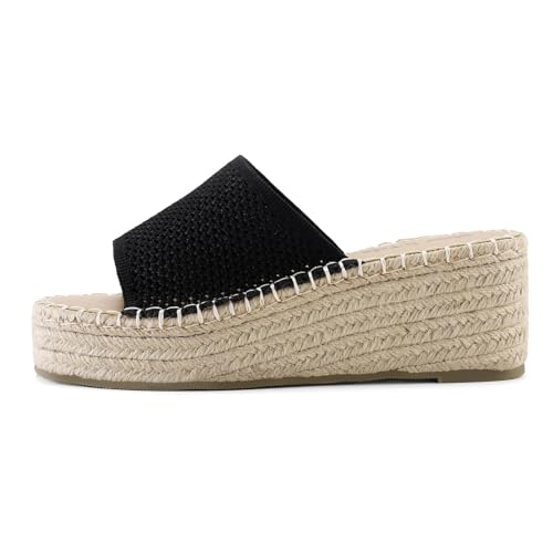 Image of Shoe'N Tale Platform Espadrille Sandals for Women Wedges Slip On Mules Sandals Open Toe Slides Bohemia Beach Heels Sandals