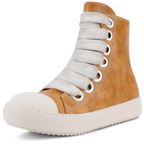 Image of IMPREMEY Women's High Top Sneakers Lace Up PU Leather Shoes with Thick Soles and Zipper, Fashionable Walking Shoes