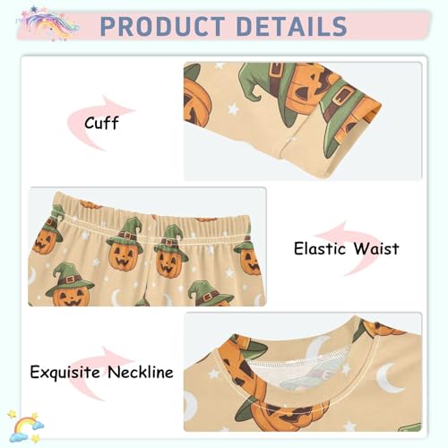 Pajama Sets Long Sleeve Halloween Pumpkin Witch Hat Soft Comfy Sleepwear 2 Piece PJS 3-8T4