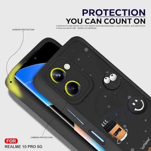 Image of AESTMO Back Case Cover for Realme 10 Pro 5G Cover | Cute Fun Cartoon 3D Ball | Coffee Silicone Case | Full Body Protection | Camera Protection Back Cover for Realme 10 Pro 5G (Black)