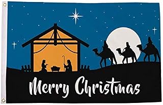 Merry Christmas Nativity Flag - Xmas - 5 x 3 FT - 100% Polyester With Eyelets Banner - FlagSuperstore