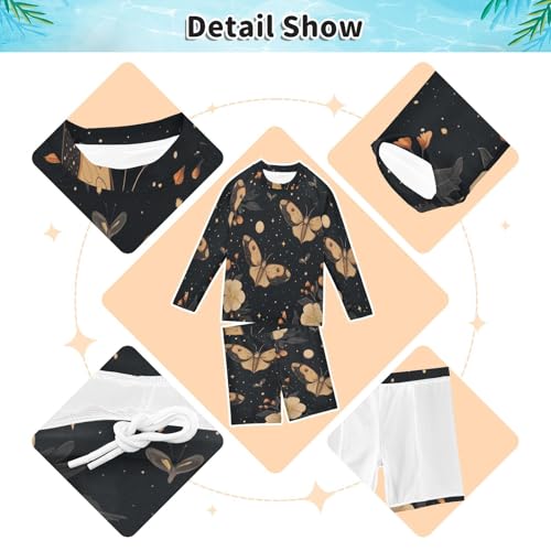 Moon Butterfly Boys Swimsuit Rash Guard Toddler Kids Long Sleeve Swim Shirt and Trunks Swimwear Set 3-10Y3