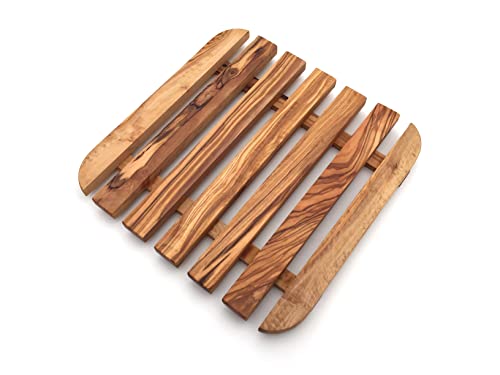 Sottopentola quadrato arrotondato, 25 x 25 cm, realizzato a mano in legno d'ulivo, sottopentola in legno