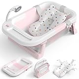 Fallinep Bañera Plegable para Bebe con Demuestre Temperatura, Tina de Baño para Bebe con Cojin para Bañar, Bañera para...