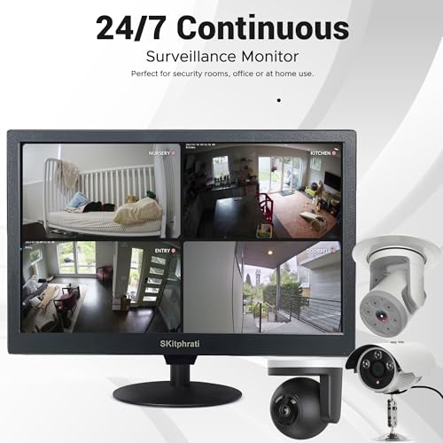 Image of SKitphrati 15.6 Inch Small Computer PC Monitor, 1366x768 Video Screen with HDMI VGA BNC Ports, VESA Mounting, NVR /DVR for Home Office, Built-in Speakers
