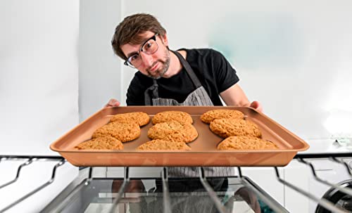 Eternal Living 16” Baking Sheet Pan Set Of 2 Cookie Sheet And Toaster Oven Tray Heavy Duty, Copper (2) #TOP3