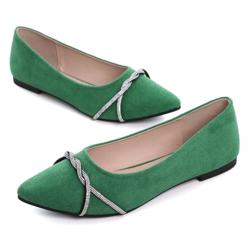 Image of TN TANGNEST Womens Casual Flats Chain Ballet Flats | Fashion Pointed Toe Rhinestone Flats, Comfort Slip On Dress Shoes for Business Work Office Wedding Party
