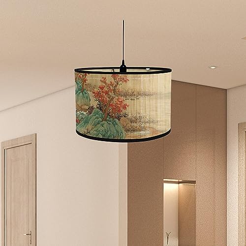 Sharplace Drum Print Lamp Shade, Drum Shaped Lamp Shades, Light Cover, Decorative Handmade Printed Drum Lampshade, Bamboo Lampshade Only for Table Floor, E - Image 5