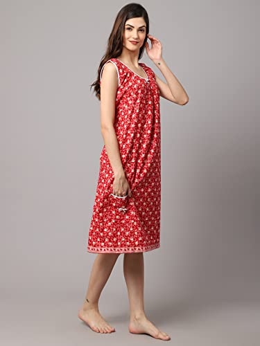Image of Shararat Women's Cotton Printed Short Sleeveless Nighty /Night Dress|| Featured in Shark Tank India ||