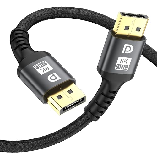 grofyllaa 8K Displayport Cable10ft High Speed-1.4 Cable DisplayPort[8K@60Hz4K@144Hz, 2K@240Hz] Supports 32.4Gbps,and is Used for HDR,FreeSync G-Sync,GamingMonitor PC TV Graphics