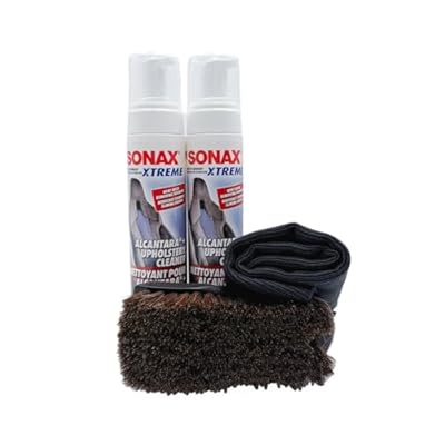 Autogeek SONAX Alcantara & Upholstery Cleaner Bundle | Removes Stains & Restores Color on Delicate Surfaces | Includes 2 x 250ml Bottles, Horse Hair Brush & Microfiber Towel | SON-206141-BUN