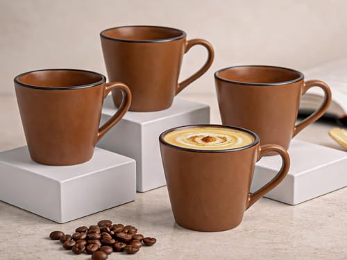 Image of Bodhi House Handcrafted Ceramic Tea Cup Set of 4 Pieces (175 Ml), Stoneware Coffee Mug, Microwave Safe Small Tea Cup, Glossy Finish, Ideal for Daily use, Casual Gatherings and Gifting, Terracota Brown