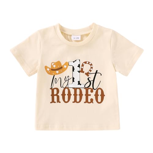 YOUNGER TREE Baby Boy Clothes 1 Year Old Clothes First Birthday Outfit Boy Short Sleeve T-Shirt Infant Summer Outfits(My 1st Rodeo 6-12 Months)