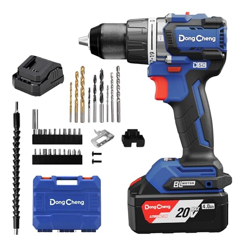 Image of Dong Cheng 20V Brushless Hammer Drill, 796 in-lbs, 4.0Ah Battery, 1 /2 inch Keyless Metal Chuck, 19+1+1 Clutch, Cordless Heavy‑Duty Drill for Drilling Brick Wall, Metal, Wood