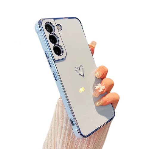 ZTOFERA Case for Samsung Galaxy S21 5G,Cute Plating Edge Love Hearts Pattern with Camera Lens Protection Phone Case for Galaxy S21 6.2',Blue