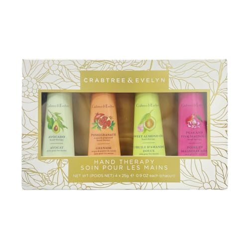 Crabtree EveIyn Hand Therapy Gift Set - 4 Pack - Pear and Pink Magnolia & Sweet Almond Oil & Pomegranate & Avocado | 25g Each [GIFT SET]