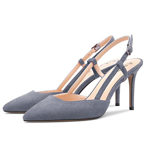 Aachcol Women Sandals Pointed Toe Ankle Strap Slingback Stiletto High Heel Dress Shoes Pumps Wedding Suede 3.5 Inch4