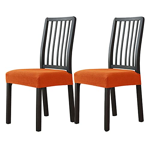 JHLD Chair Seat Covers, Stretch Dining Chair Seat Covers Elastic Plaid Dining Room Chair Seat Covers Seat Covers for Dining Room Chairs Removable Washable for Kitchen Office-Orange-Set of 2